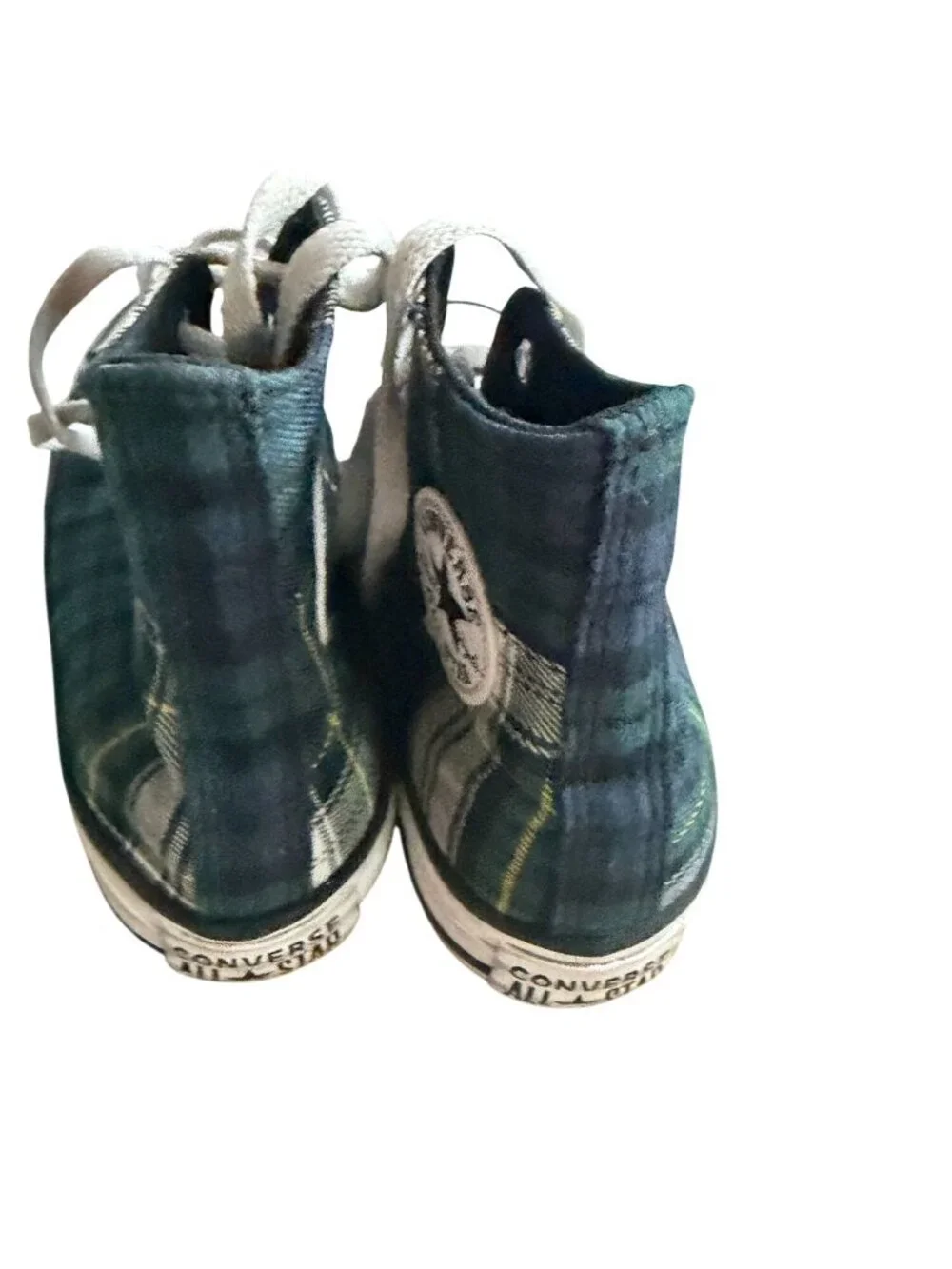 CONVERSE Unisex Kids Green Plaid hi Top Sneakers Size 3.5